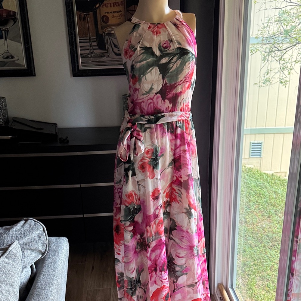 Floral Halter Maxi Dress - Pink and Green {P9}
